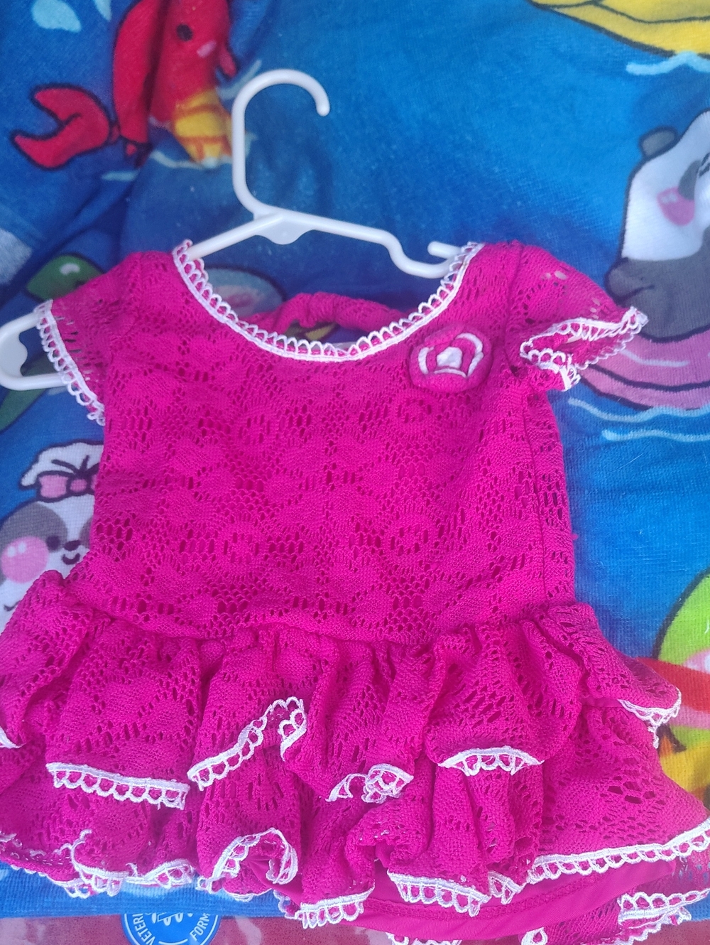 Starting Out Hot Pink Lace Ruffle Dress with White Trim